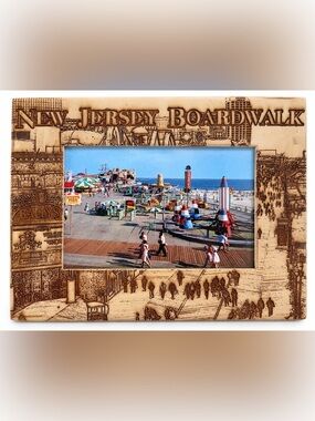 New Jersey Boardwalk Engraved Wood 4x6 Picture Frame Jersey Shore Coastal Decor